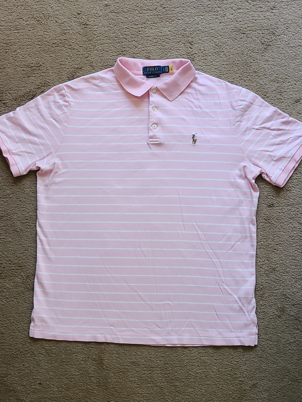 Polo by Ralph Lauren Light Pink & White Striped Cotton Polo